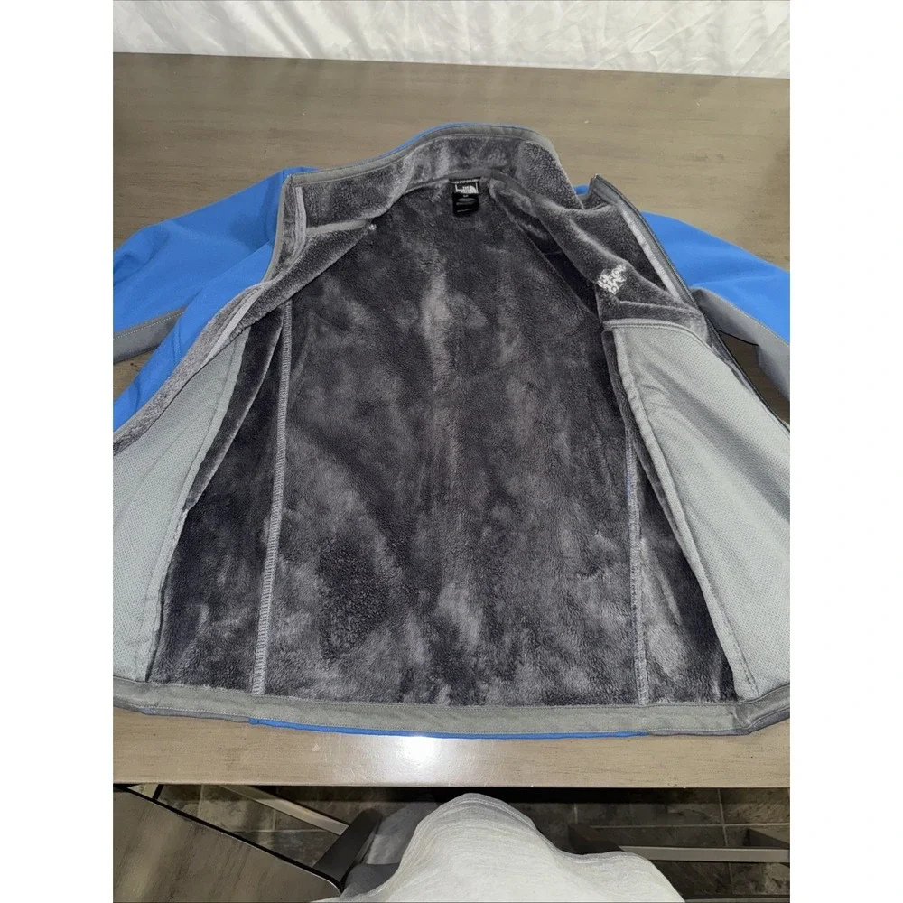 North Face Jacket Mens Small Blue Gray Soft Shell Fleece Lined Full Zip Outdoors